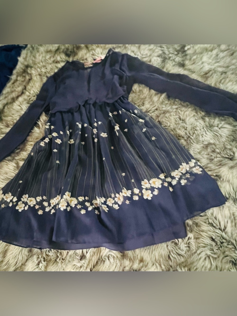 Ted Baker Navy Floral Long Sleeve Chiffon Dress - Picture 8 of 15